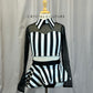 Black and White Striped Collared Top and Skirt Set