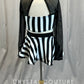 Black and White Striped Collared Top and Skirt Set