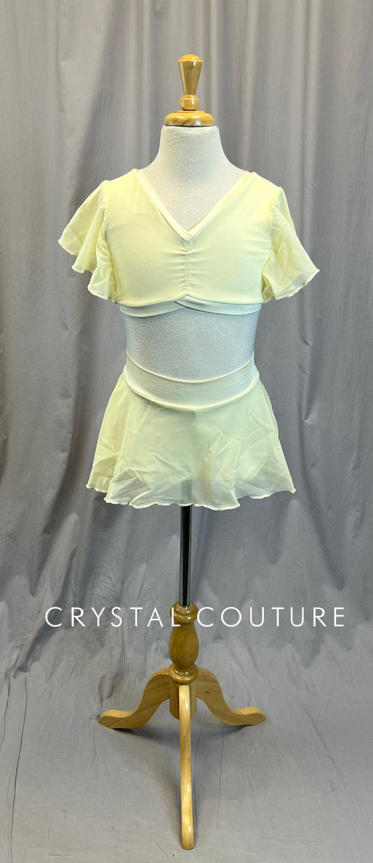 Butter Yellow Flutter Sleeve Mesh Top and Skirt Set