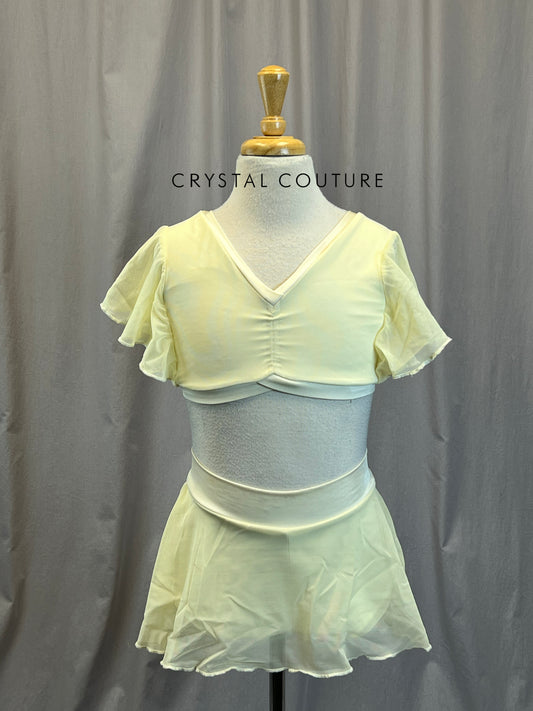 Butter Yellow Flutter Sleeve Mesh Top and Skirt Set