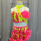 Neon Pink and Yellow Sequined and Mesh Ruffle Top and Skirt Set -hair piece