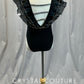 Black Ruffle Deep V Plunge Leotard -Rhinestones