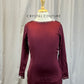 Burgundy Long Sleeve Boat Neck Dress with High Slits -Rhinestones