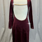 Burgundy Long Sleeve Boat Neck Dress with High Slits -Rhinestones