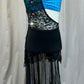 Blue/Teal Halter Top and Black Lace with Mesh Skirt Biketard - Rhinestones