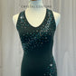 Black Cotton Sleeveless Unitard with aqua mesh skirt attached- Rhinestones