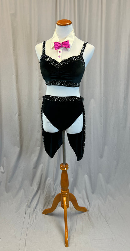 Black Velvet Tuxedo Inspired Two-Piece Set - Rhinestones - Accessories