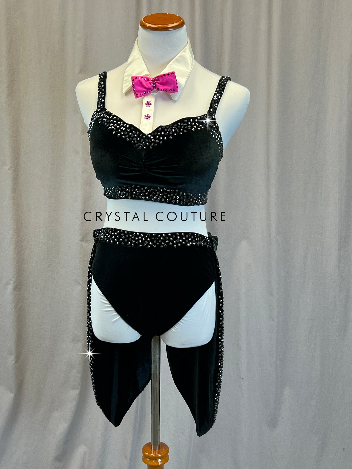 Black Velvet Tuxedo Inspired Two-Piece Set - Rhinestones - Accessories