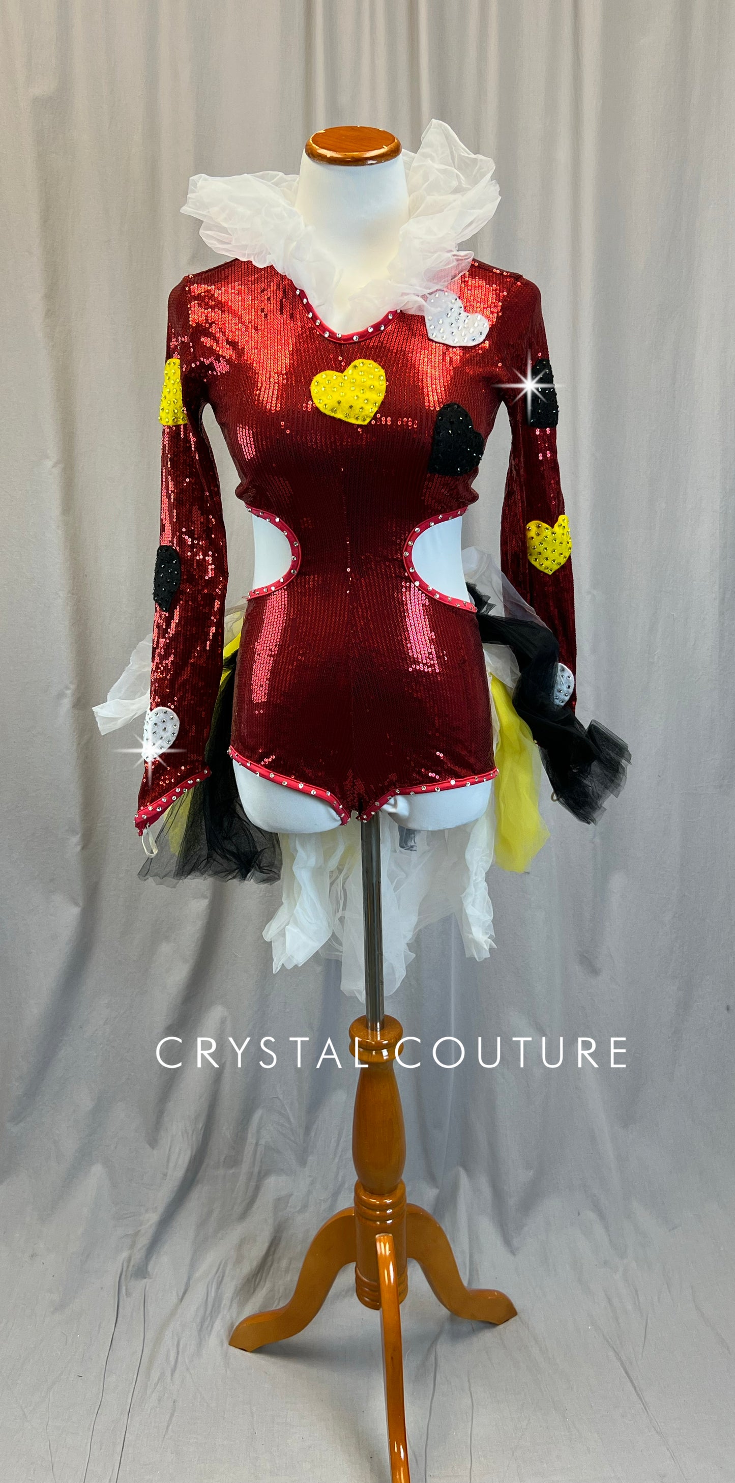 Custom Queen of Hearts Inspired Red Sequin Biketard +Cape