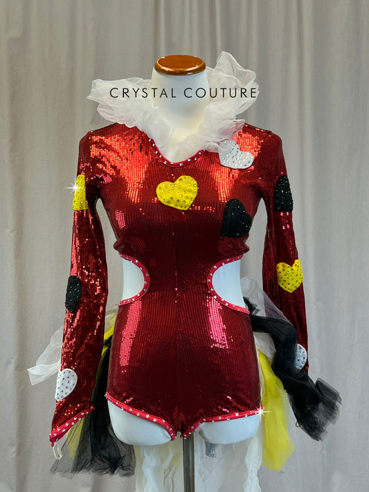 Custom Queen of Hearts Inspired Red Sequin Biketard +Cape