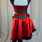 Red Sequin and Black Mesh Biketard with Asymmetrical Skirt - Rhinestones -Accessories