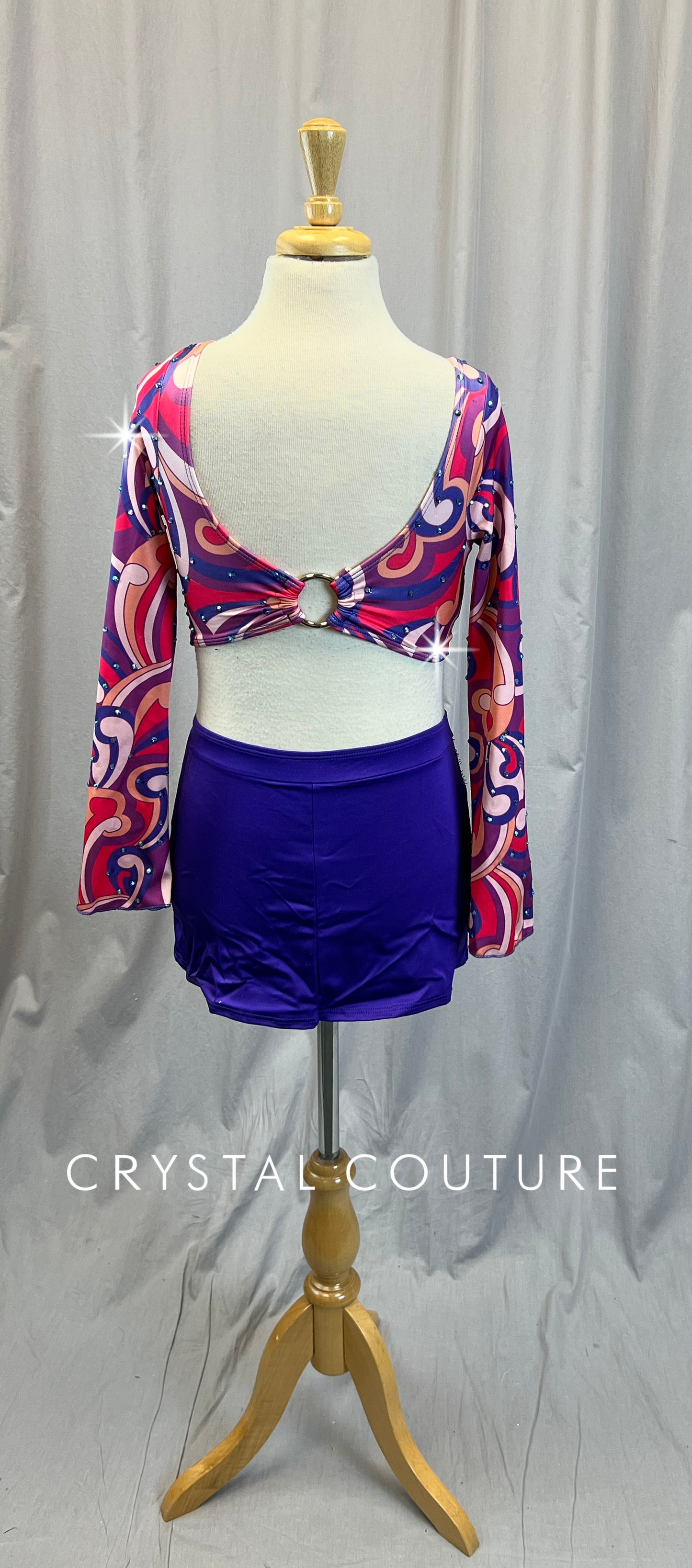 Retro Paisley Print Dress -Rhinestones