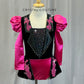 Hot Pink Puff Sleeve and Black Velvet Tuxedo Inspired Leotard with Attached Skirt -Rhinestones, Appliques