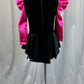 Hot Pink Puff Sleeve and Black Velvet Tuxedo Inspired Leotard with Attached Skirt -Rhinestones, Appliques
