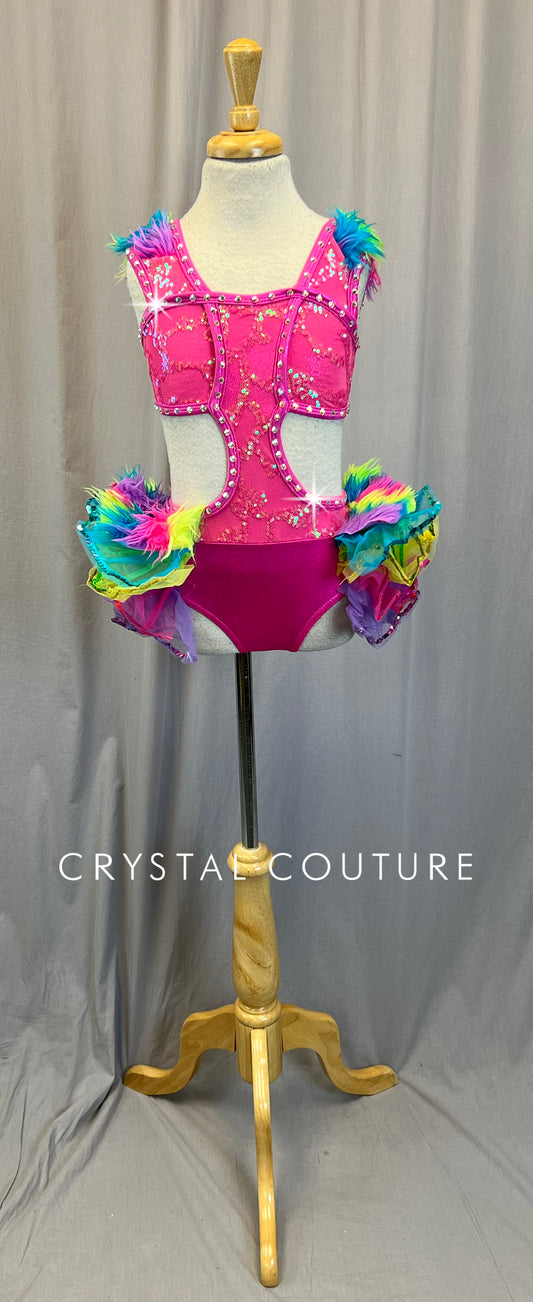Pink Sequin and Rainbow Fur Tutu Dress - Rhinestones - Accessories