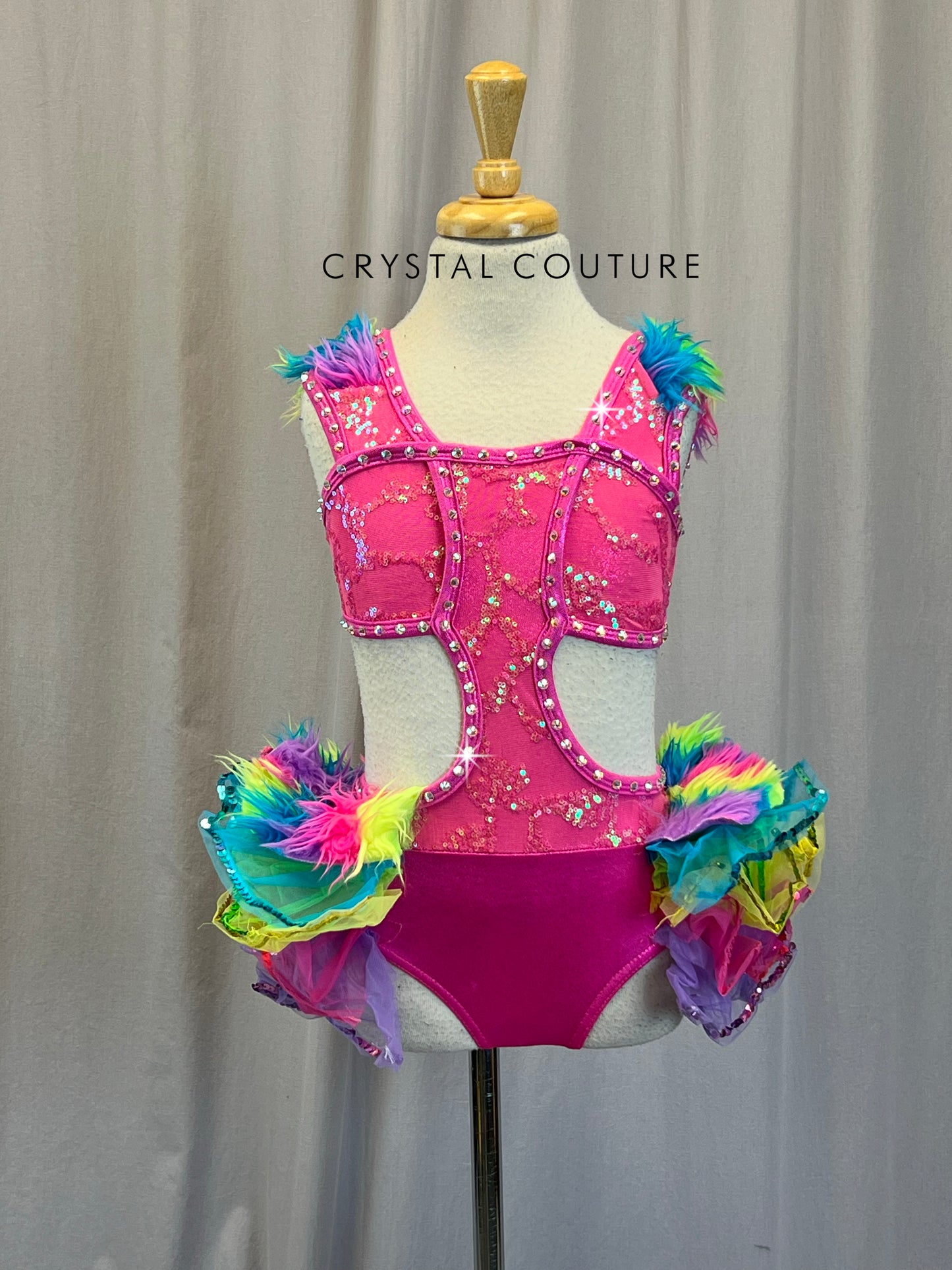 Pink Sequin and Rainbow Fur Tutu Dress - Rhinestones - Accessories