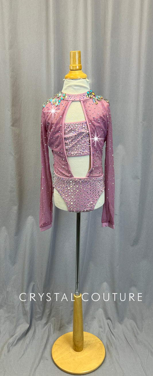 Mauve/Lilac Mesh Long Sleeve Leotard - Rhinestones