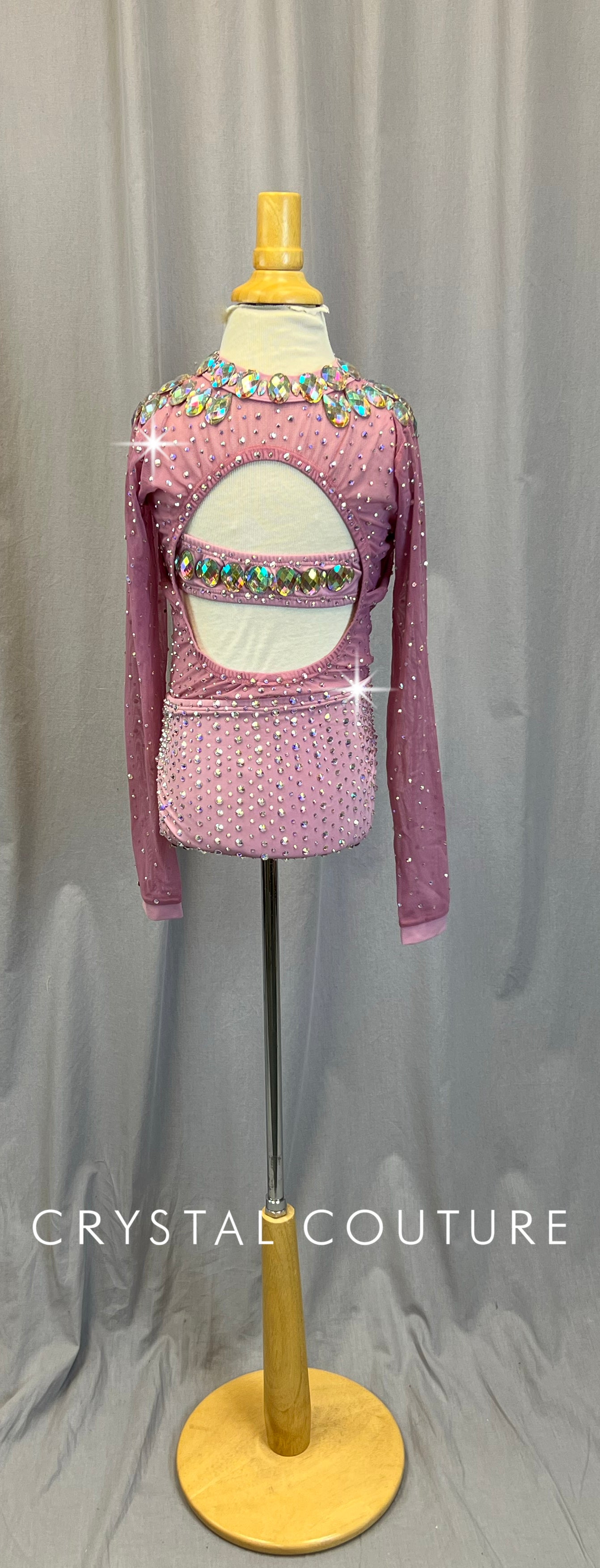 Mauve/Lilac Mesh Long Sleeve Leotard - Rhinestones