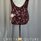 Mauve Leotard with Burgundy Lace and Floral Appliques - Rhinestones