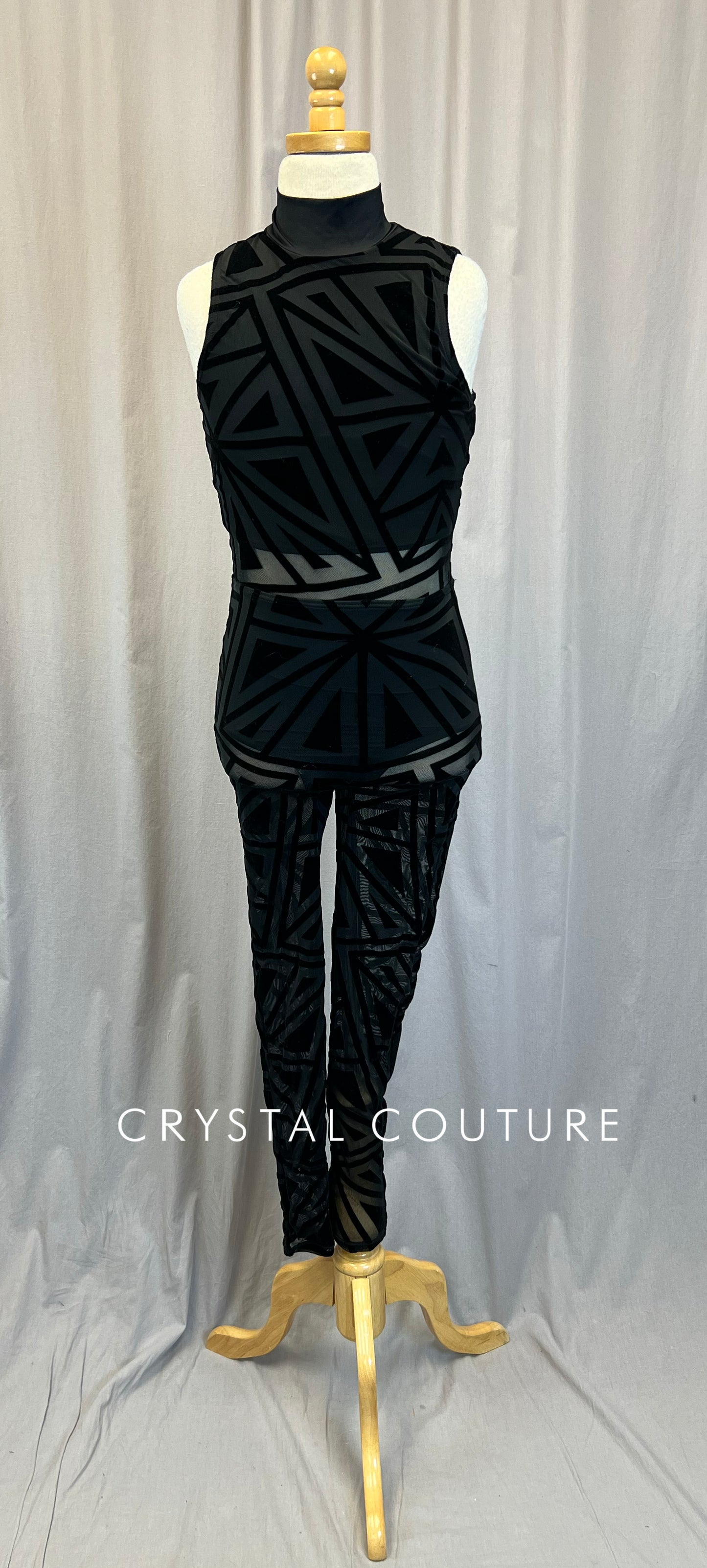 Black Mesh Geometric Unitard
