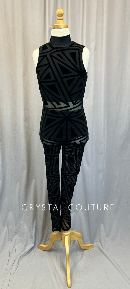 Black Mesh Geometric Unitard