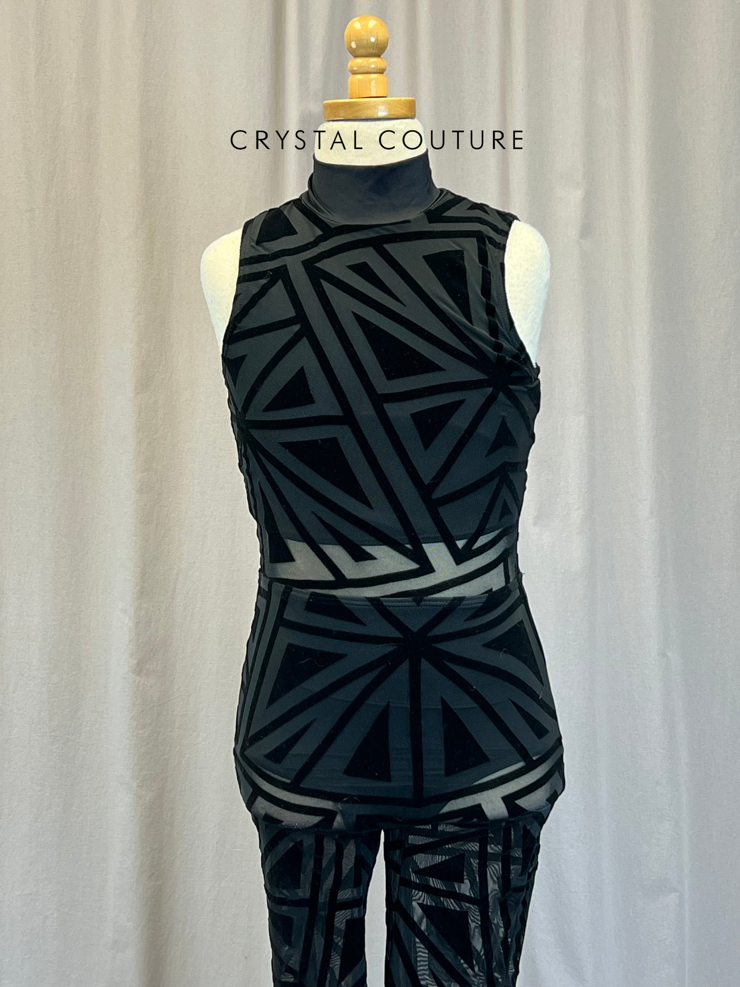 Black Mesh Geometric Unitard