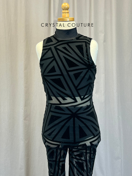 Black Mesh Geometric Unitard