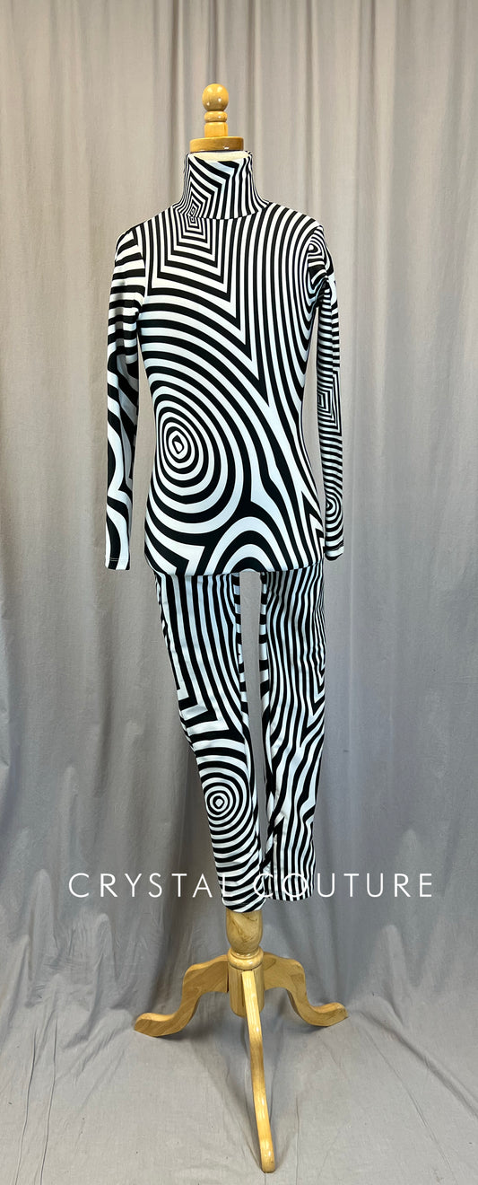 Black and White Swirl Long Sleeve Unitard