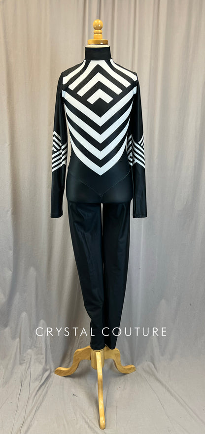 Black and White Chevron Long Sleeve Unitard