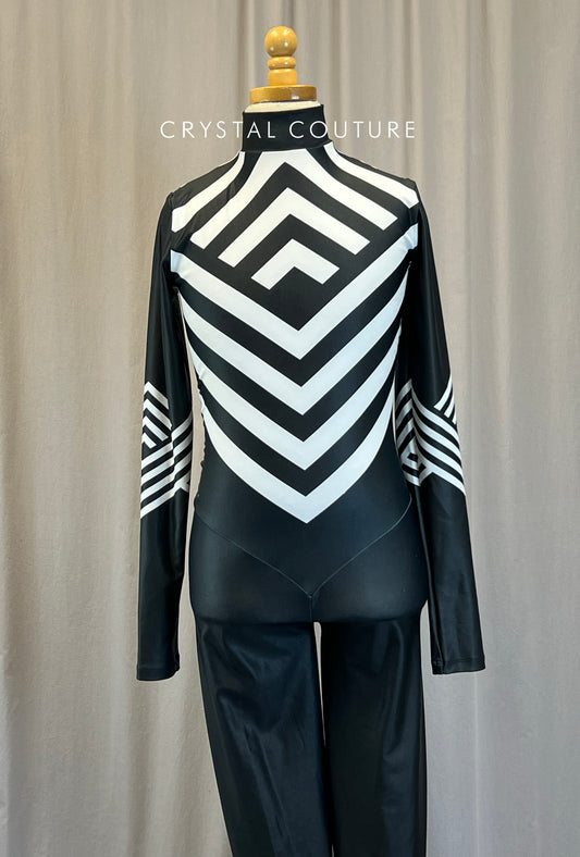 Black and White Chevron Long Sleeve Unitard