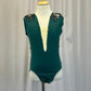 Custom Emerald Green with Cream/Nude Mesh Cap Sleeve Leotard-Appliques