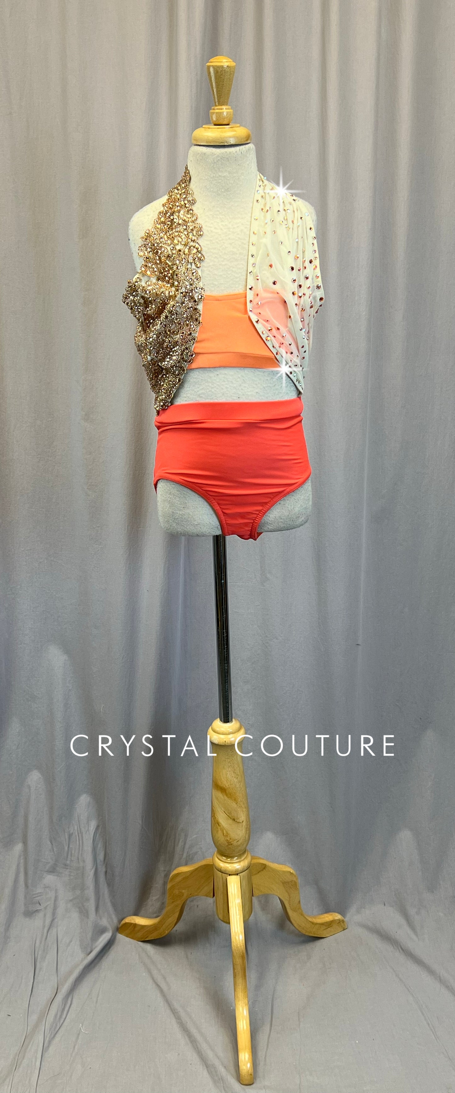 Coral and Ivory Leotard - Rhinestones
