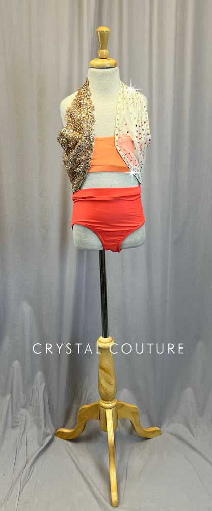 Coral and Ivory Leotard - Rhinestones