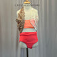 Coral and Ivory Leotard - Rhinestones