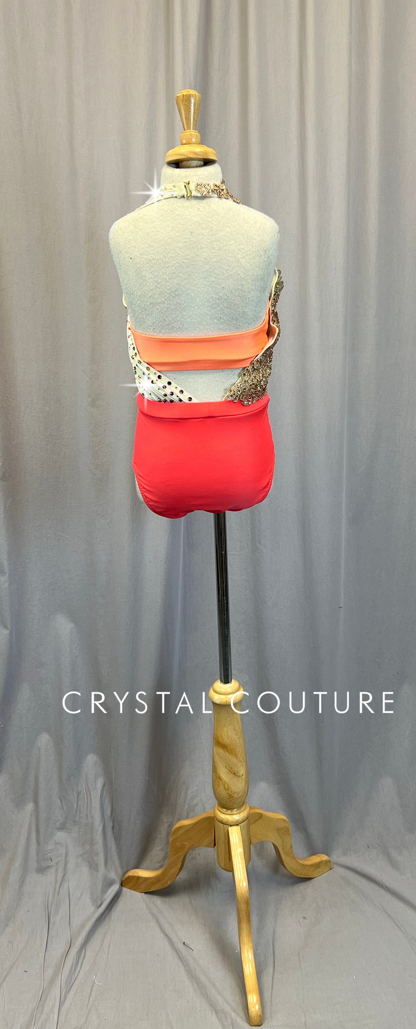 Coral and Ivory Leotard - Rhinestones