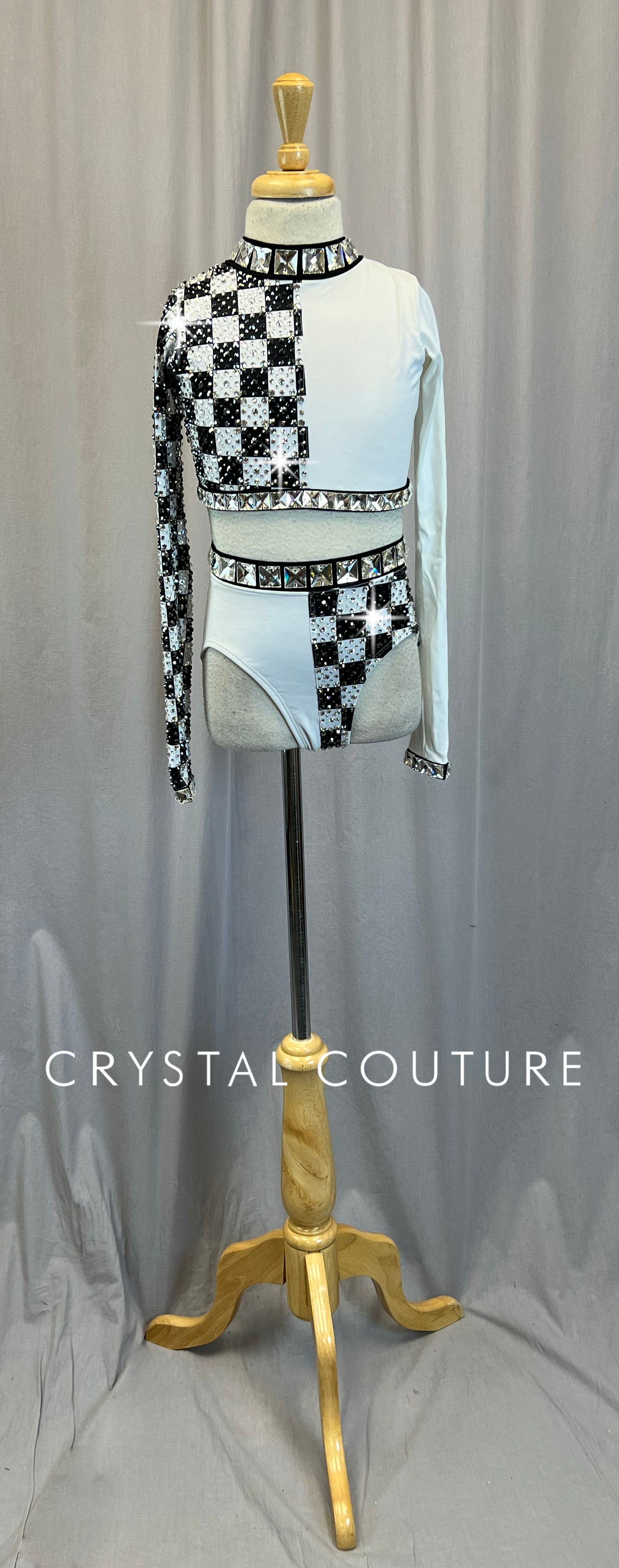 Black and White Checkered Long Sleeve Set + Rhinestones