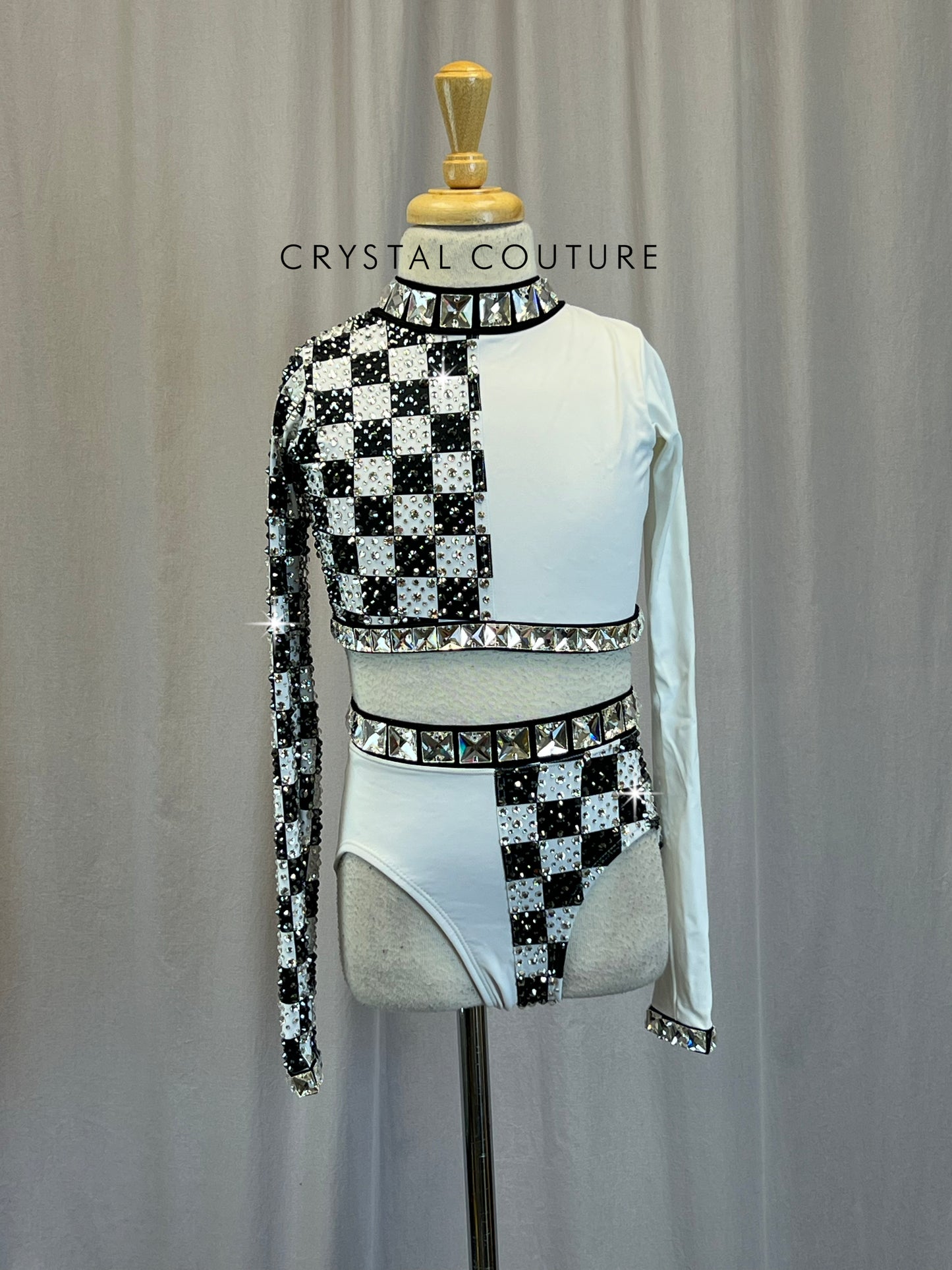 Black and White Checkered Long Sleeve Set + Rhinestones