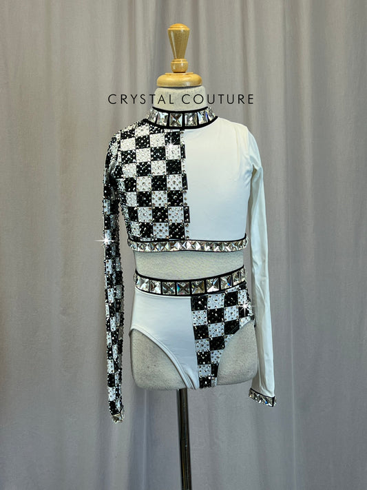 Black and White Checkered Long Sleeve Set + Rhinestones