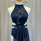 Navy mock neck Leotard with Half Skirt - Appliques - Rhinestones