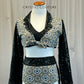 Tan and Black Paisley Long Sleeve and Brief Set - Rhinestones