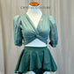 Sage Green Crop Top and Briefs+ Skirt Three-Piece Set - Rhinestones