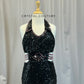 Black Sequin Sleeveless Unitard - Rhinestones