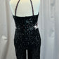 Black Sequin Sleeveless Unitard - Rhinestones