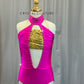 Hot Pink and Gold Keyhole Leotard - Rhinestones