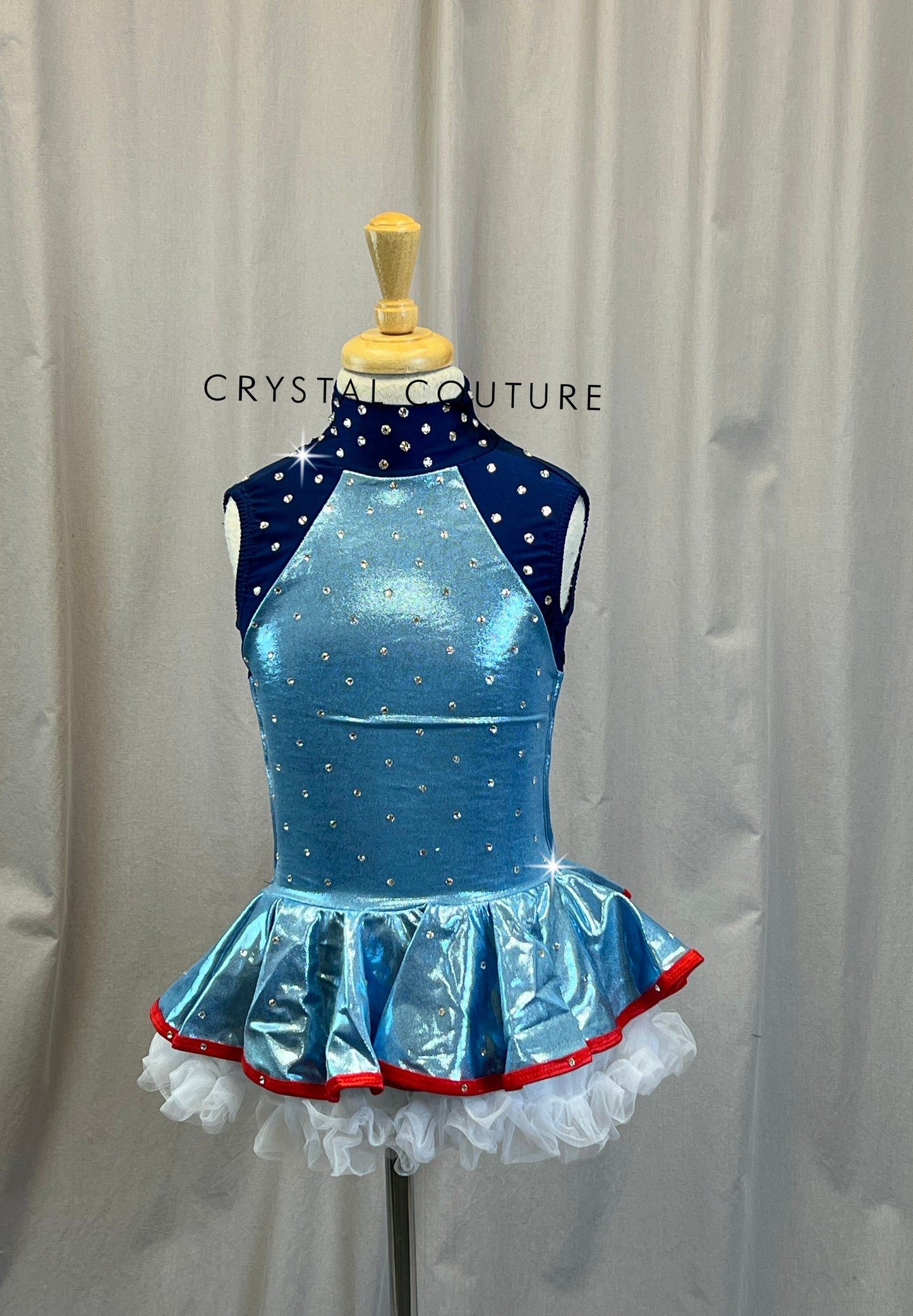 Light Blue,Navy and Red Metallic Tutu Dress - Rhinestones