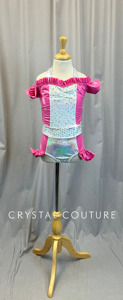 Pink Latex and Holographic Silver Leotard
