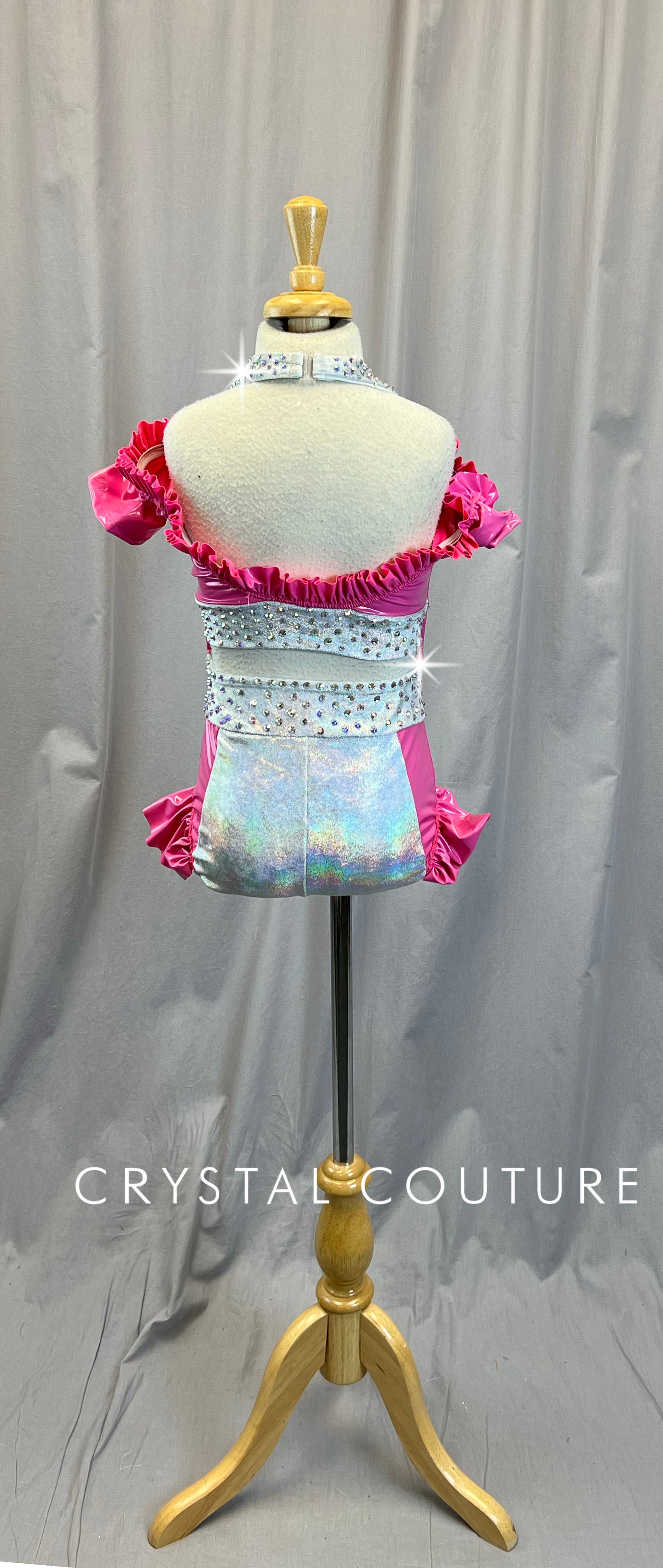 Pink Latex and Holographic Silver Leotard