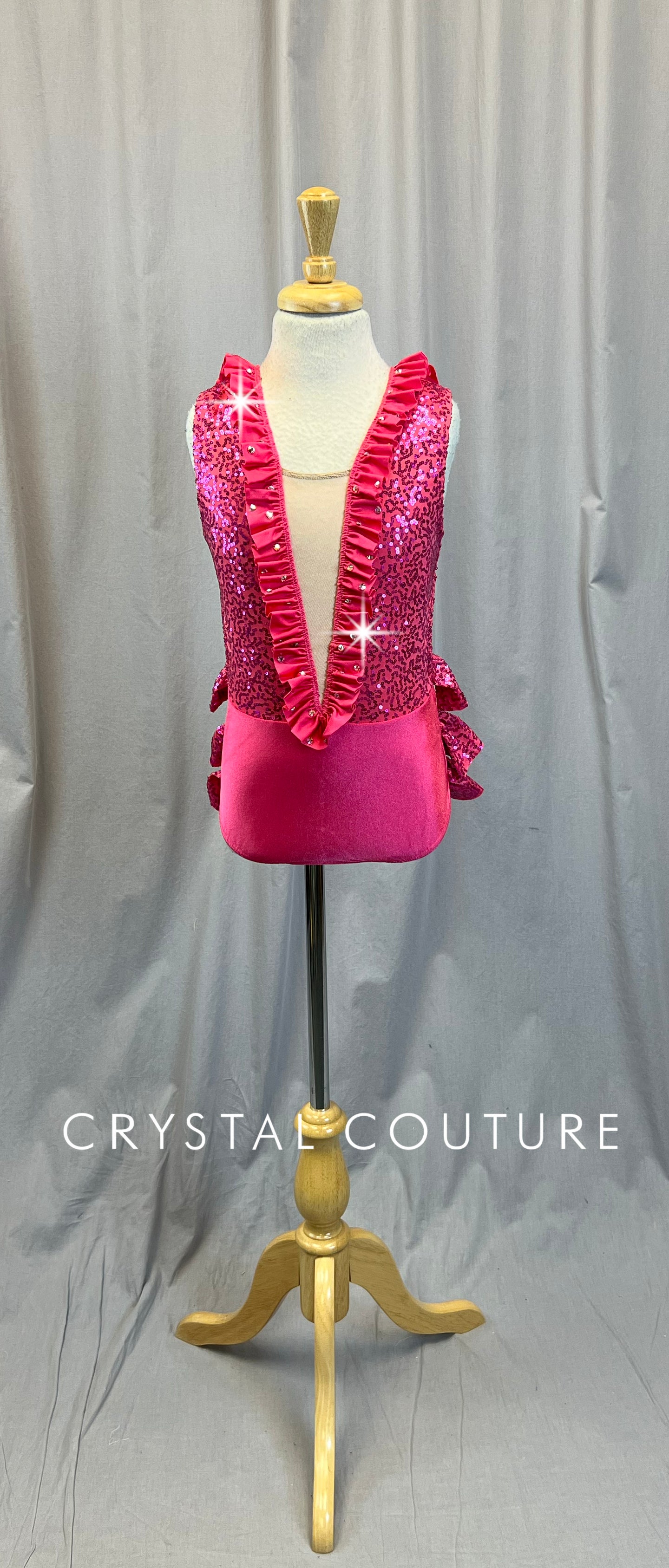 Pink Sequin Ruffle Leotard - Rhinestones