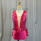 Pink Sequin Ruffle Leotard - Rhinestones