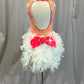 Pink and Lime Leotard with White Feather Bustle - Rhinestones